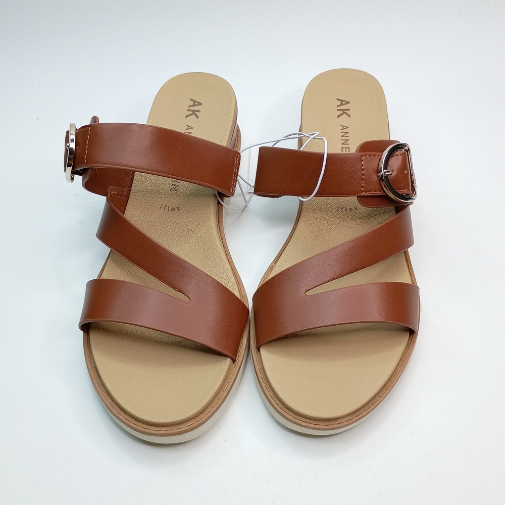 Anne Klein Aklalasa Wedge Sandals Women Size 8.5 Cognac Brown iFlex Buckle Strap - Picture 3 of 10